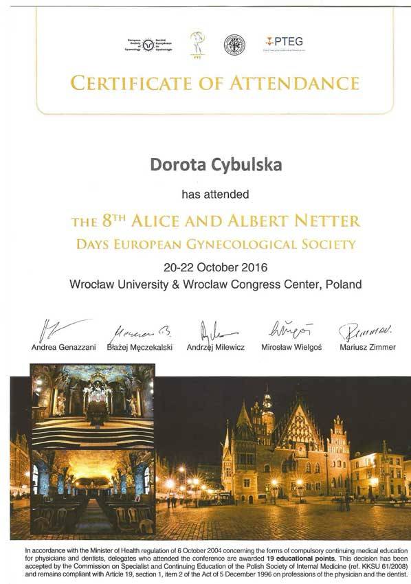 Certyfikat nr 15 Dorota Cybulska