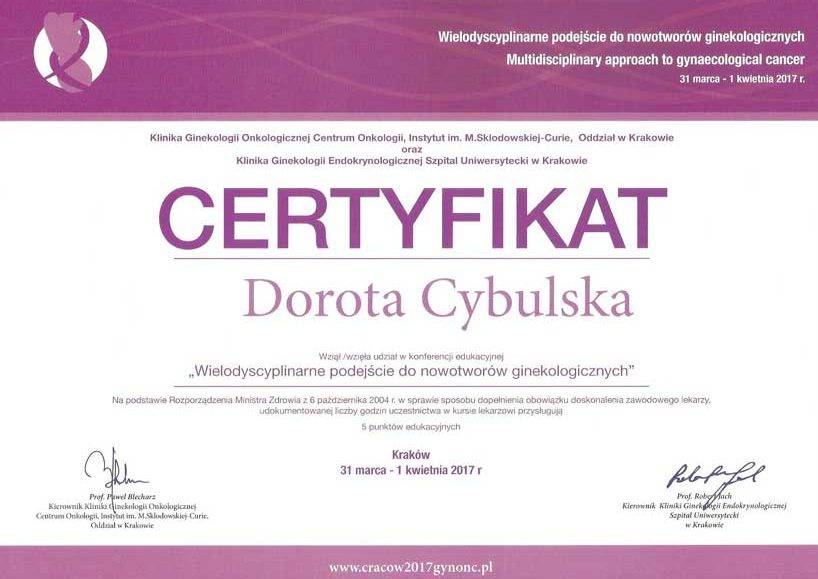 Certyfikat nr 33 Dorota Cybulska