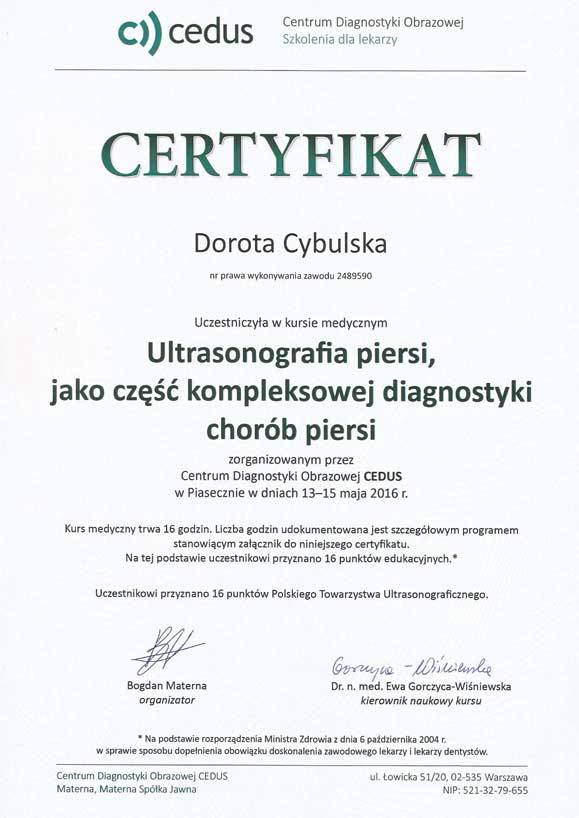 Certyfikat nr 18 Dorota Cybulska