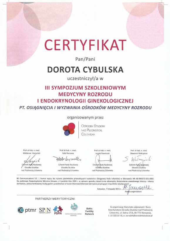Certyfikat nr 23 Dorota Cybulska